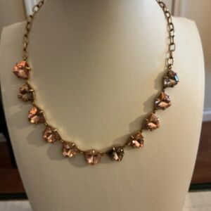Stella & Dot Heart Shaped Peach/Rose Rhinestone Gold Tone Necklace